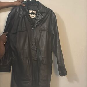 Black leather coat cag comint brand